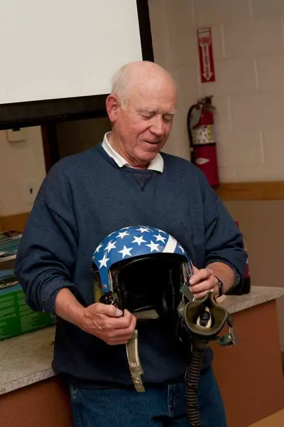 Milt Sanders showed a video he made while serving in Vietname flying an F-100 Super Saber. He also brought his flight helmet and flying G-suit. Very cool stuff and thanks for sharing it with us, Milt!